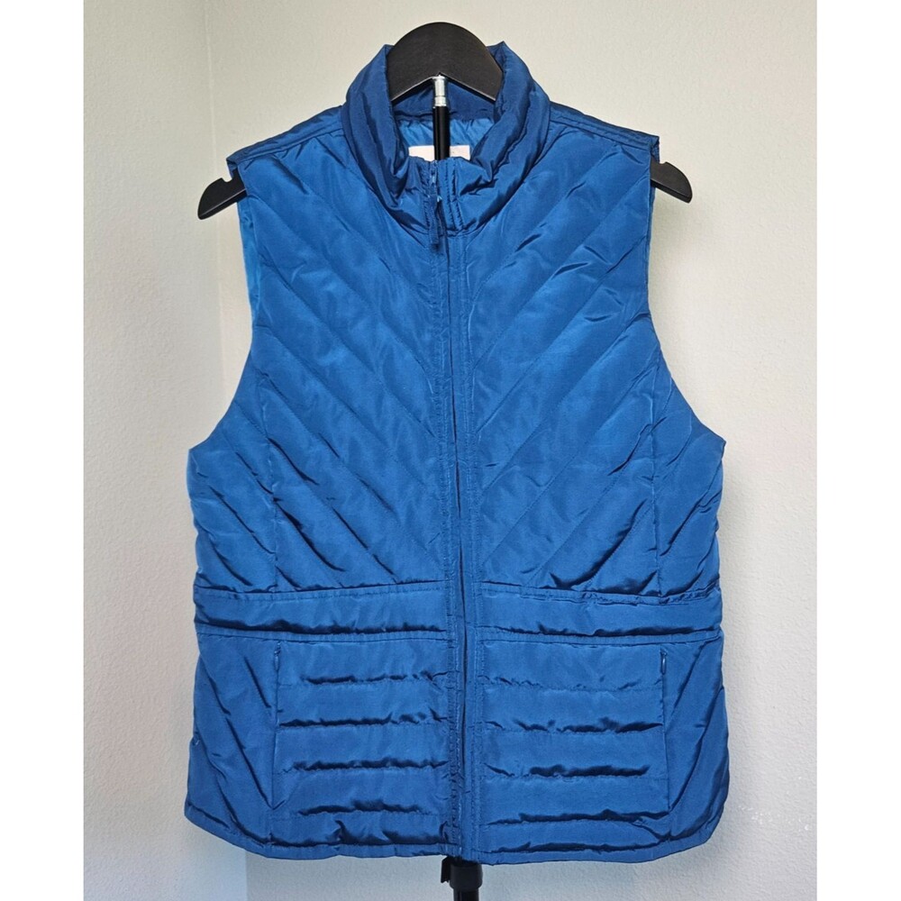 LOFT Puffer Vest Womens Medium Blue Lightweight Quilted Zip Winter Casual Jacket